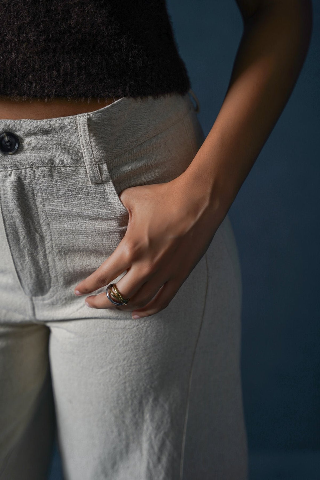 BEIGE LINEN BLEND JEAN PANTS