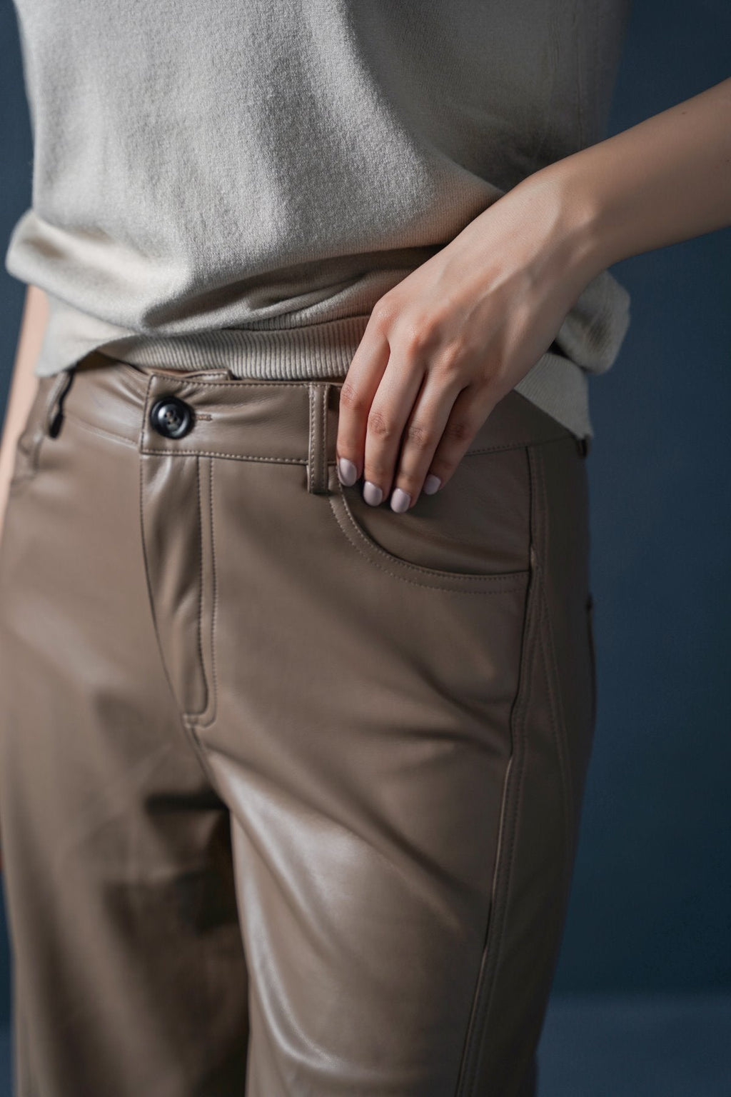 TAUPE VEGAN LEATHER PANTS