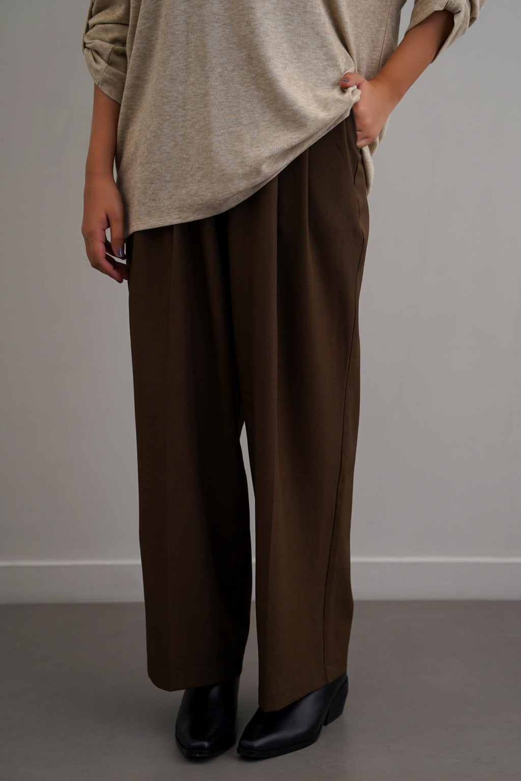 BROWN WORKDAY PLEATED PANTS