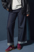 DARK BLUE ROLL UP WIDE JEANS