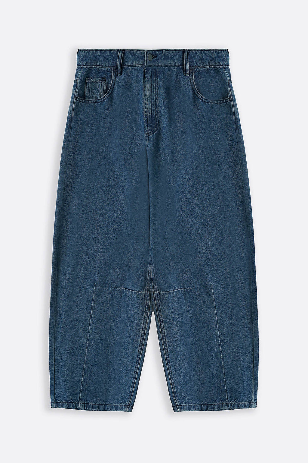 MID BLUE BASIC BARREL JEANS