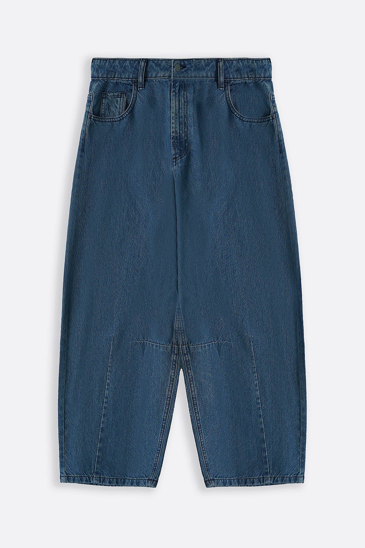 MID BLUE BASIC BARREL JEANS