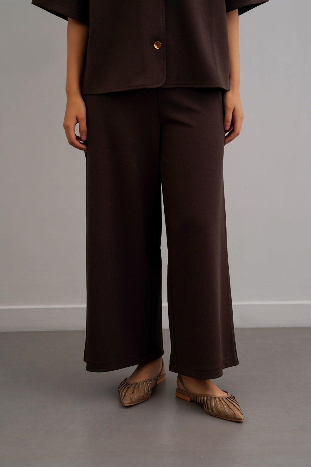 DARK BROWN TWILL TEXTURED CULOTTES