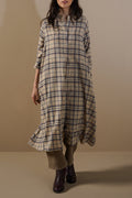 BEIGE FLANNEL SHIRT DRESS