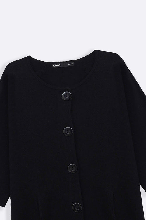 BLACK BUTTON KNIT CARDIGAN