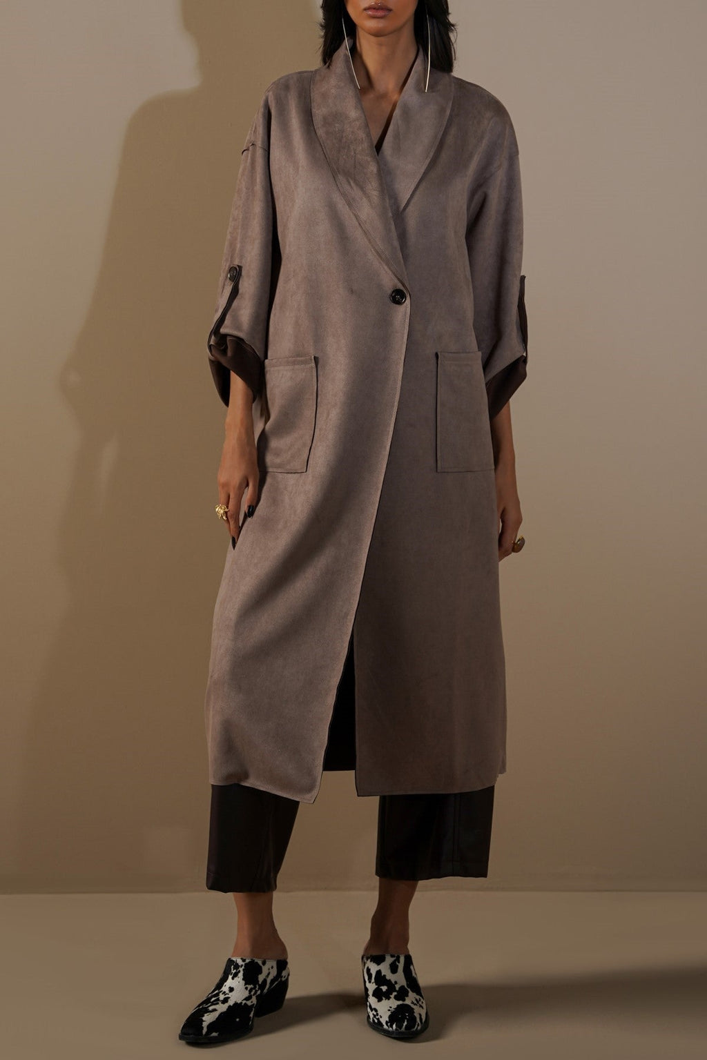 TAUPE LUXURY LONG SUEDE COAT