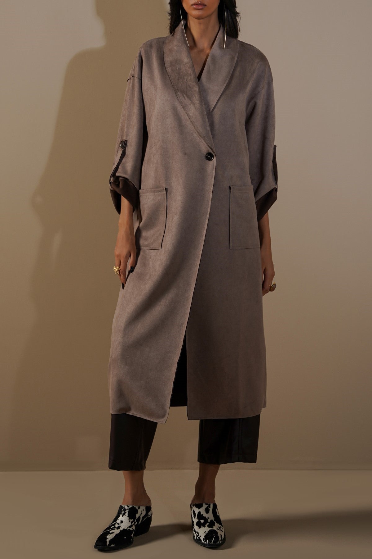 TAUPE LUXURY LONG SUEDE COAT