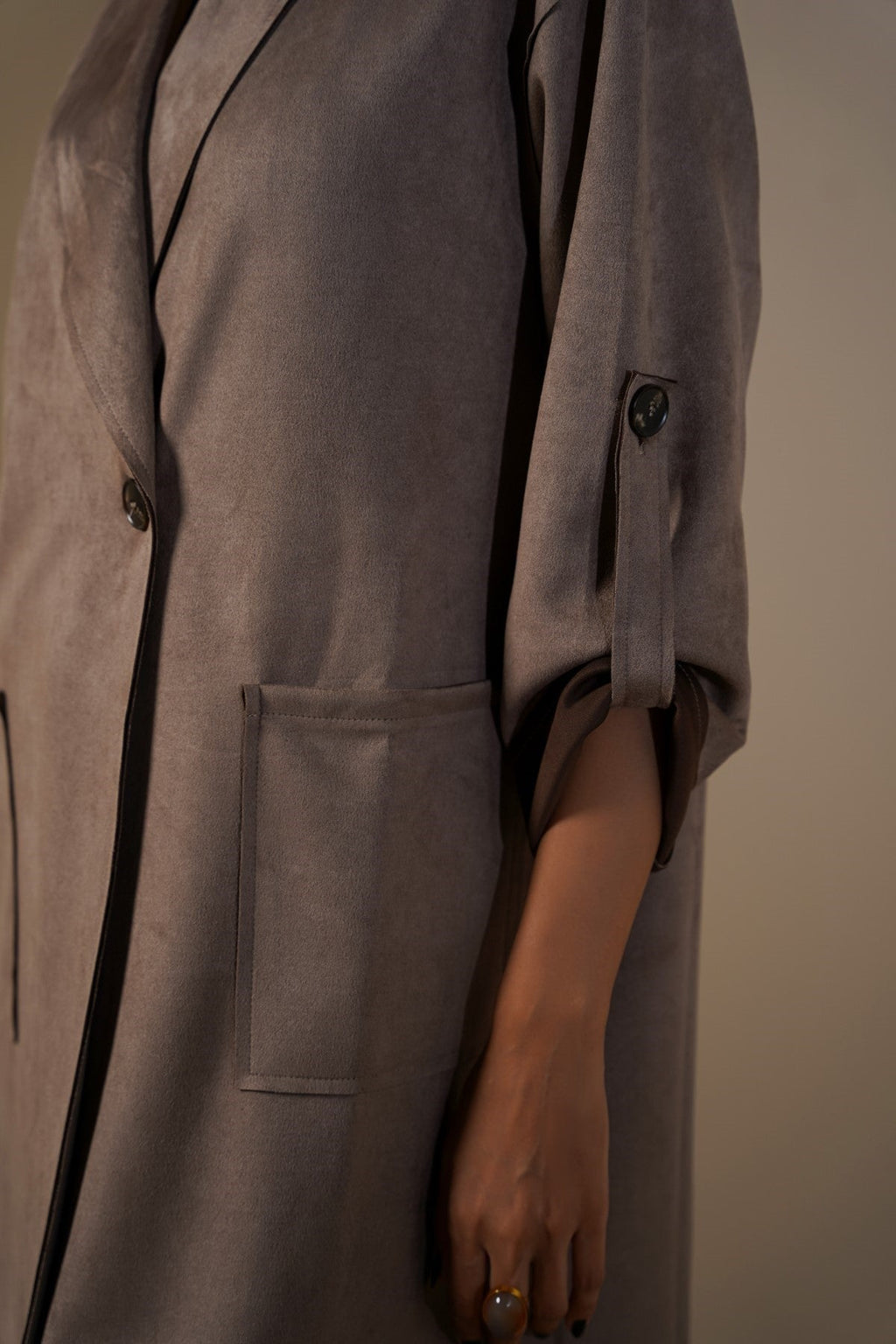 TAUPE LUXURY LONG SUEDE COAT