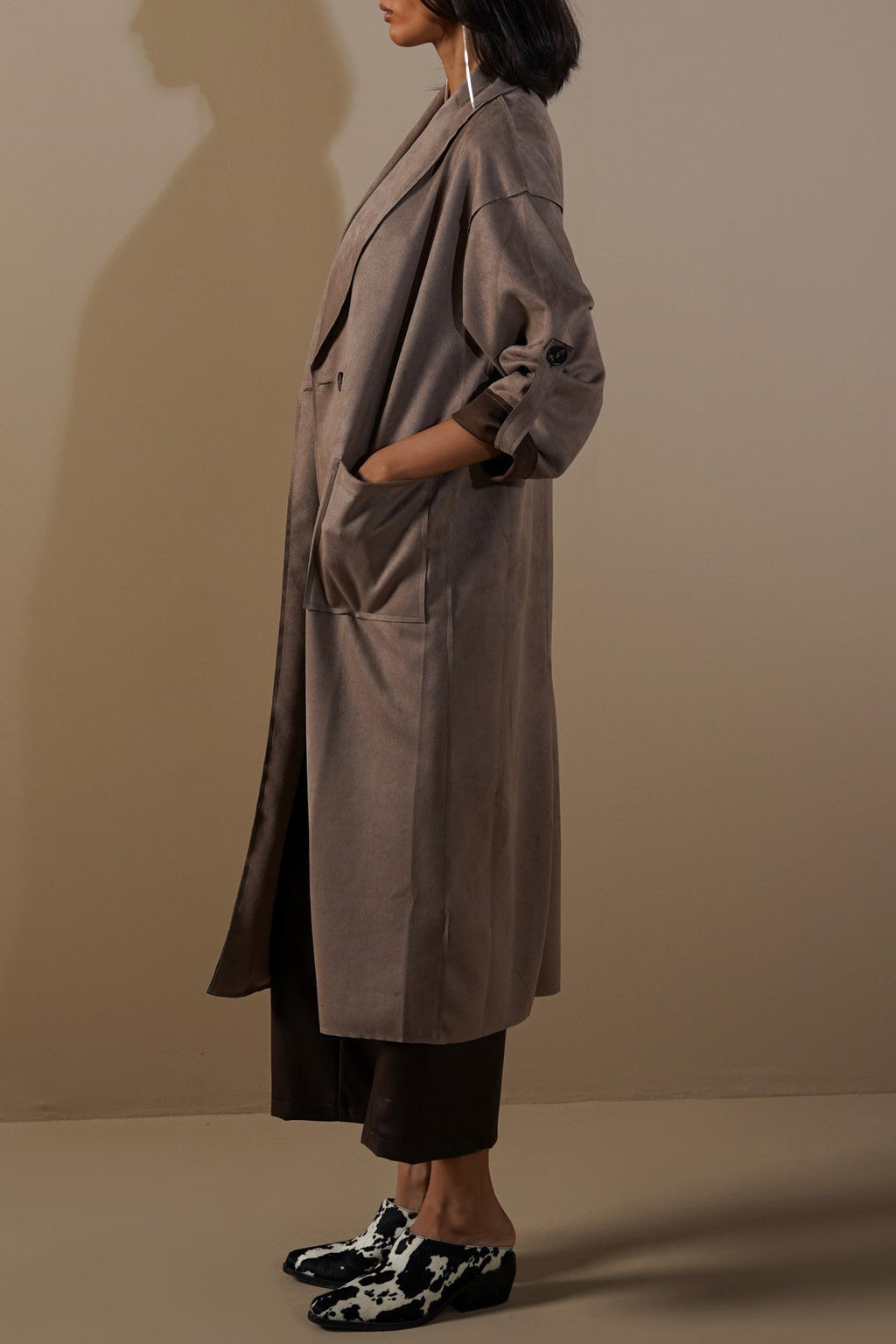 TAUPE LUXURY LONG SUEDE COAT