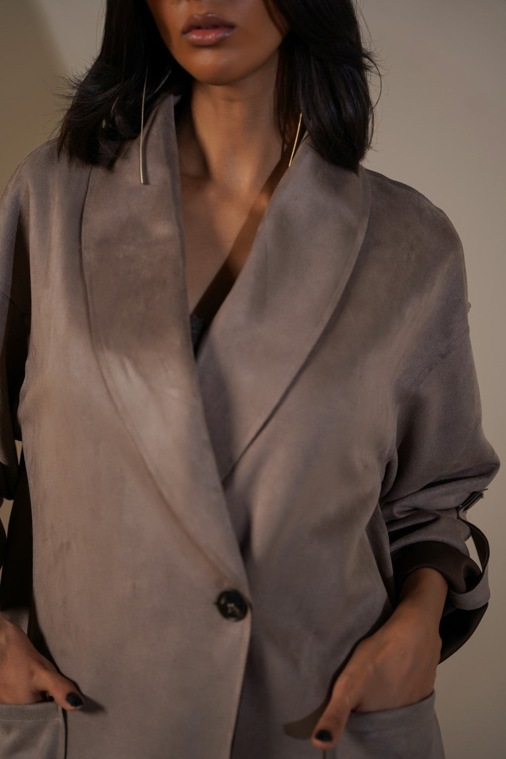 TAUPE LUXURY LONG SUEDE COAT