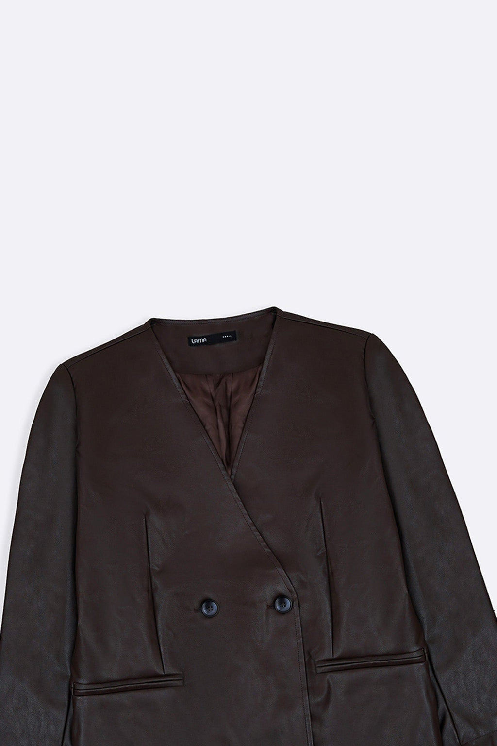 BROWN COLLARLESS LEATHER BLAZER