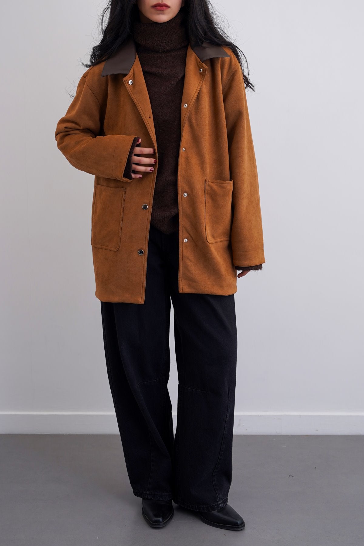CAMEL SUEDE JACKET WITH COLLAR