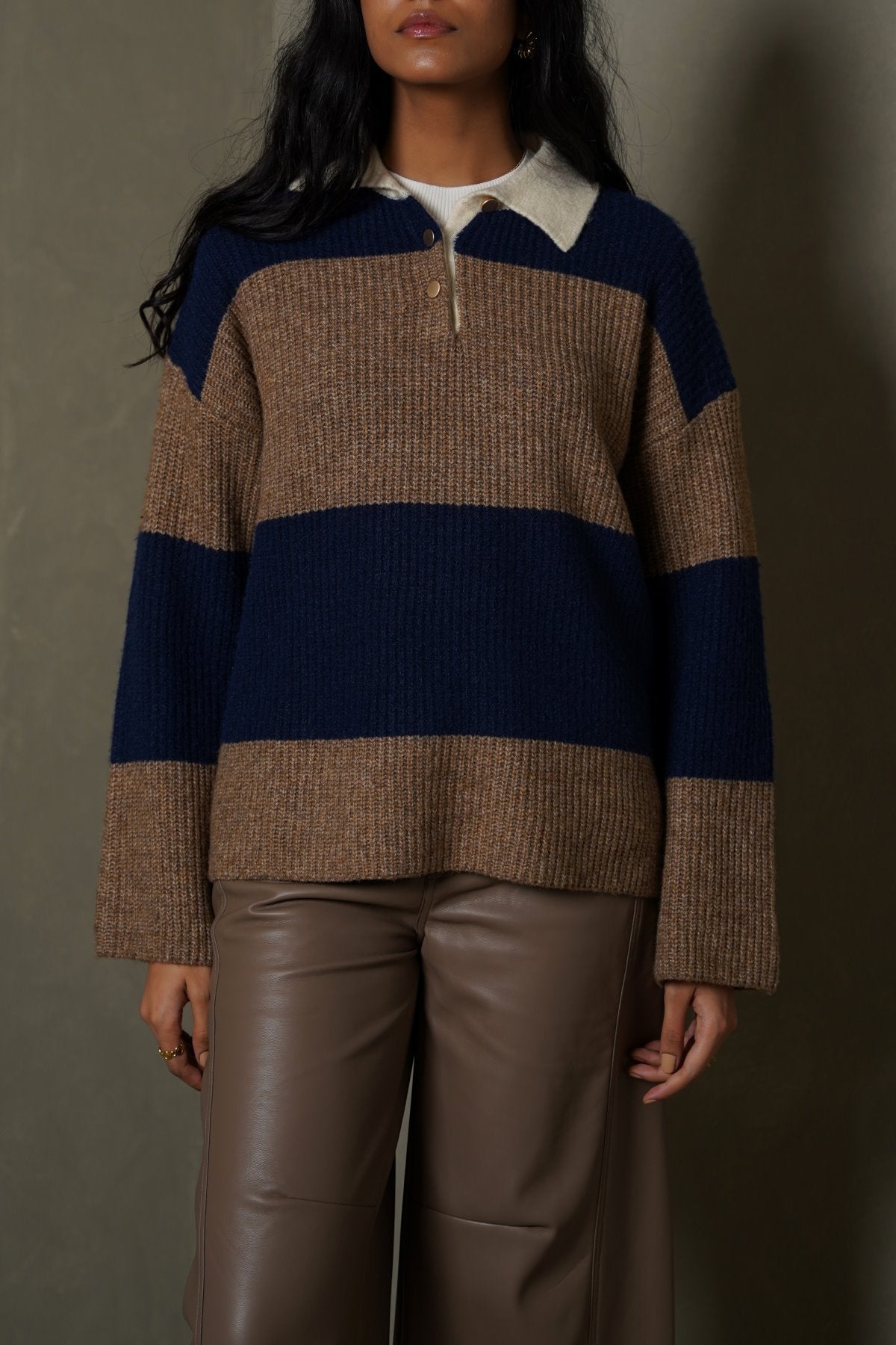 BLUE VARSITY STRIPE SWEATER