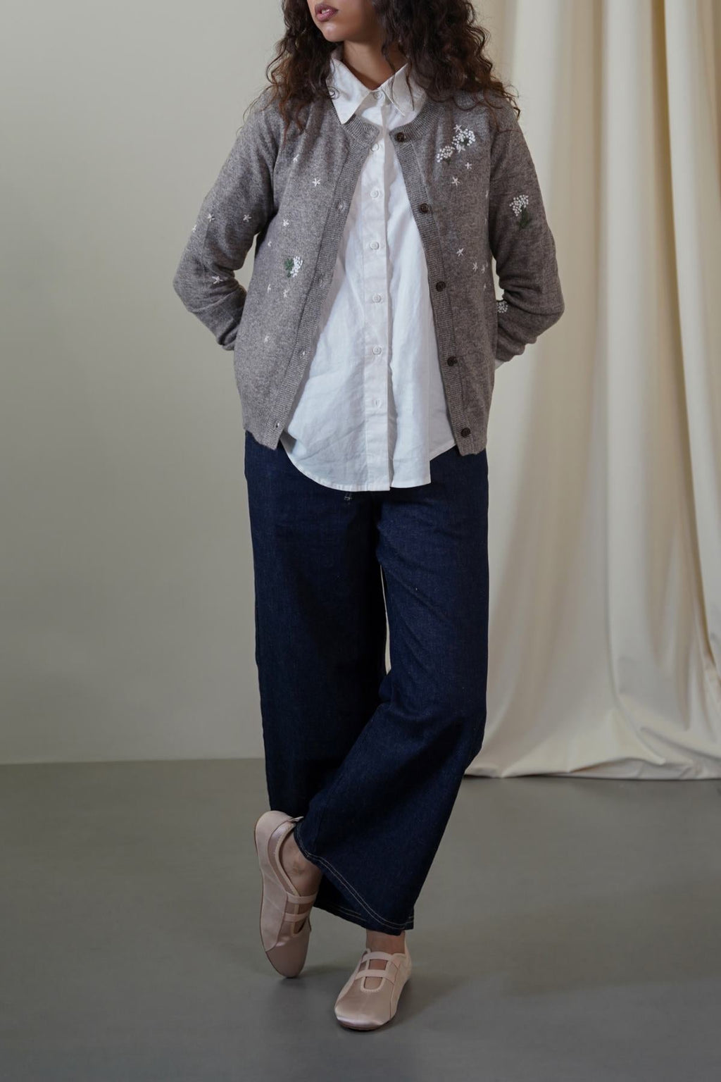 GREY FEMME EMBROIDERED CARDIGAN
