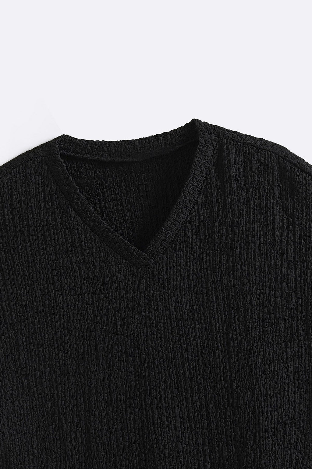 BLACK CRINKLE CASCADE TEE