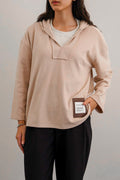 BEIGE SOFT FLEECE PATCH HOODIE