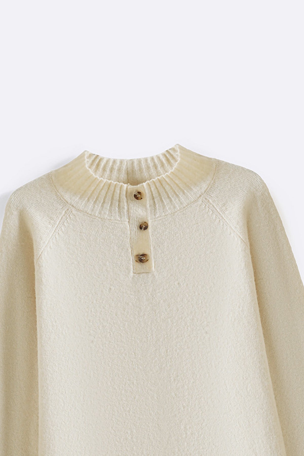 CREAM HENLEY RIBBED PULLOVER