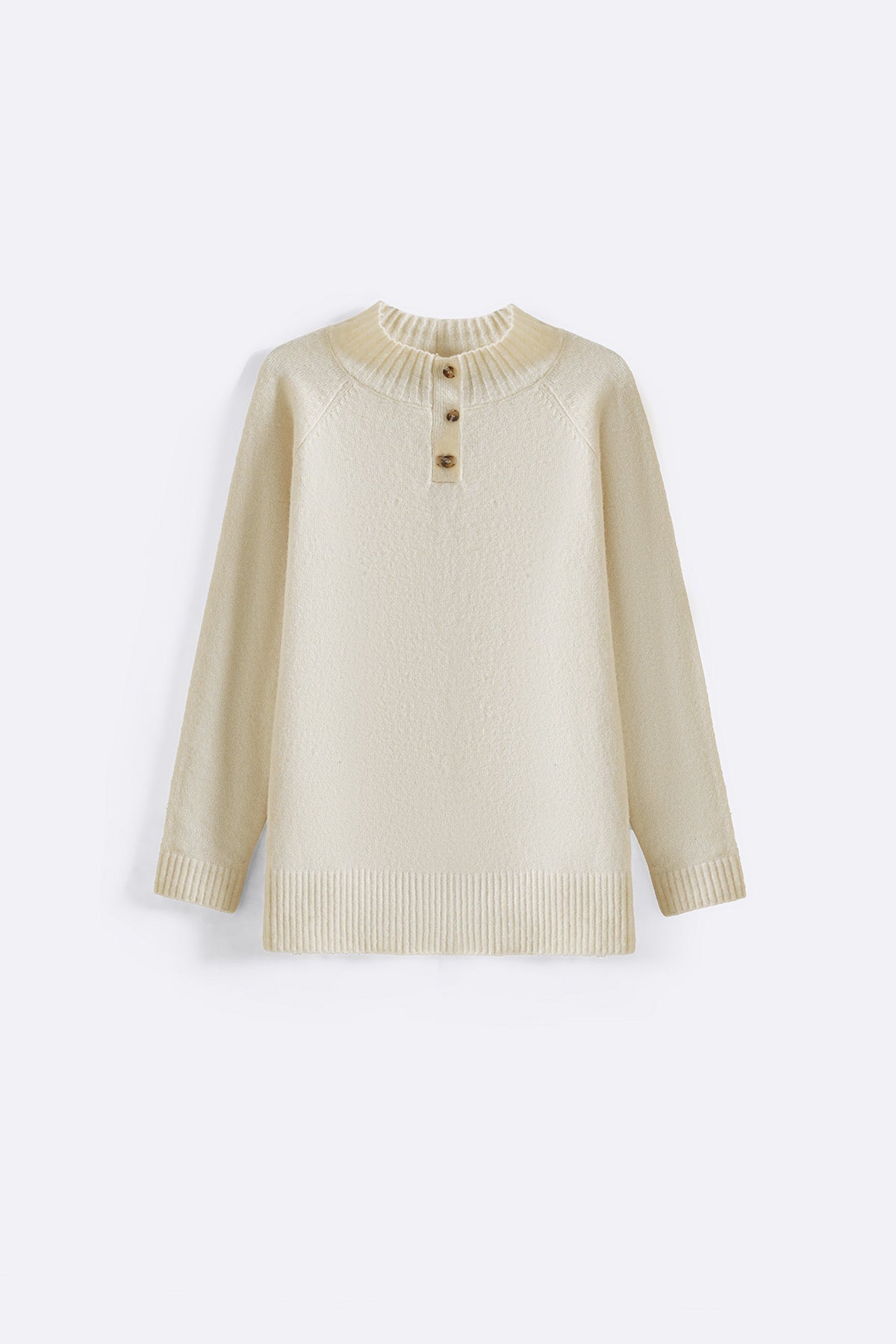 CREAM HENLEY RIBBED PULLOVER