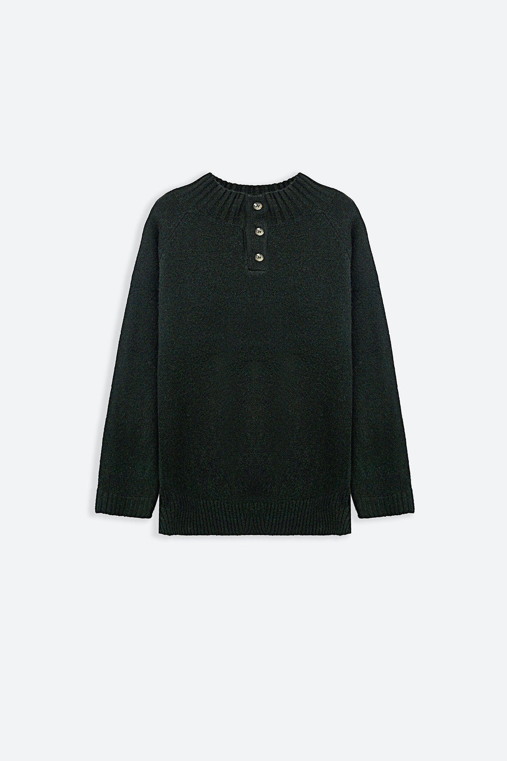 DARK GREEN HENLEY RIBBED PULLOVER