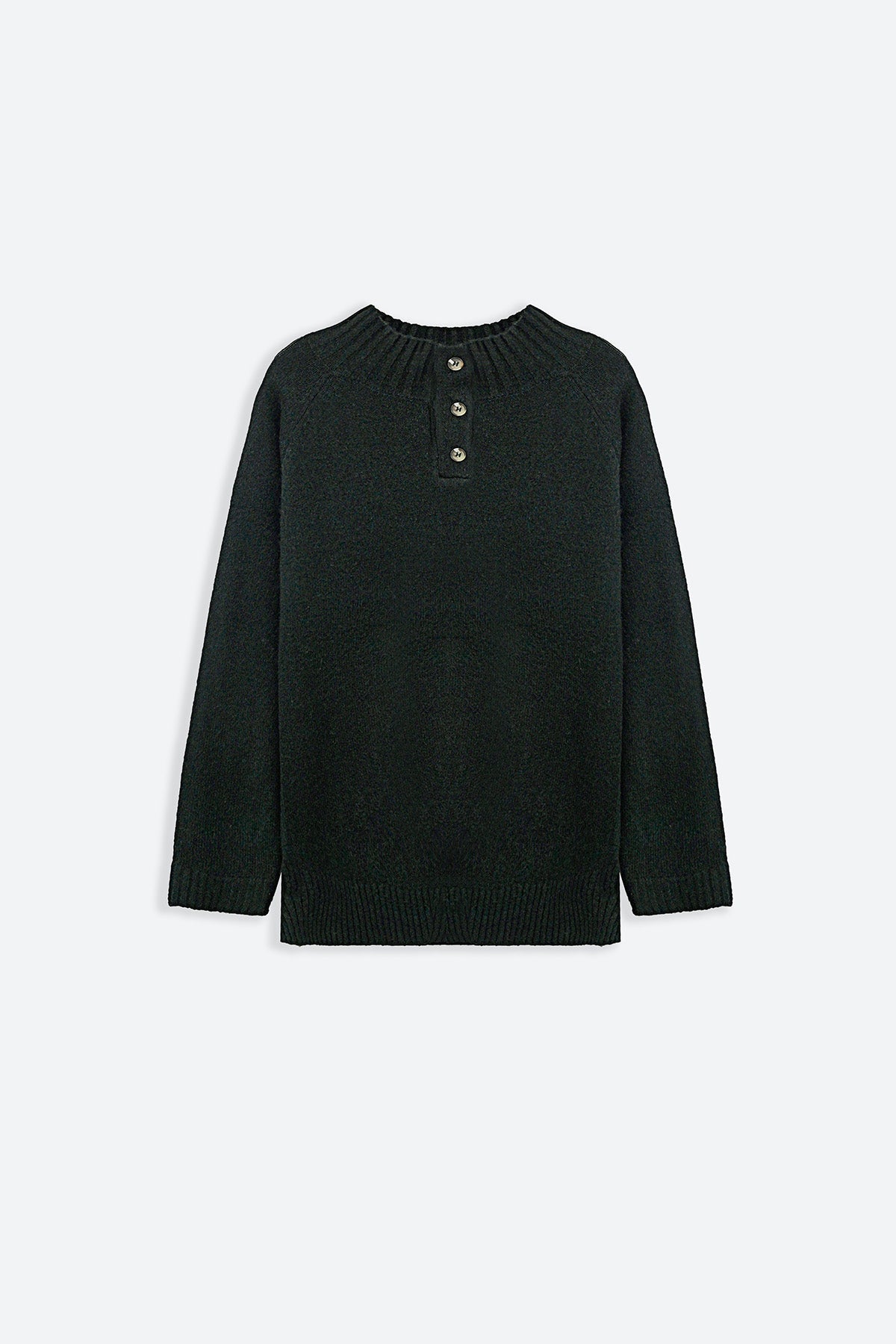 DARK GREEN HENLEY RIBBED PULLOVER