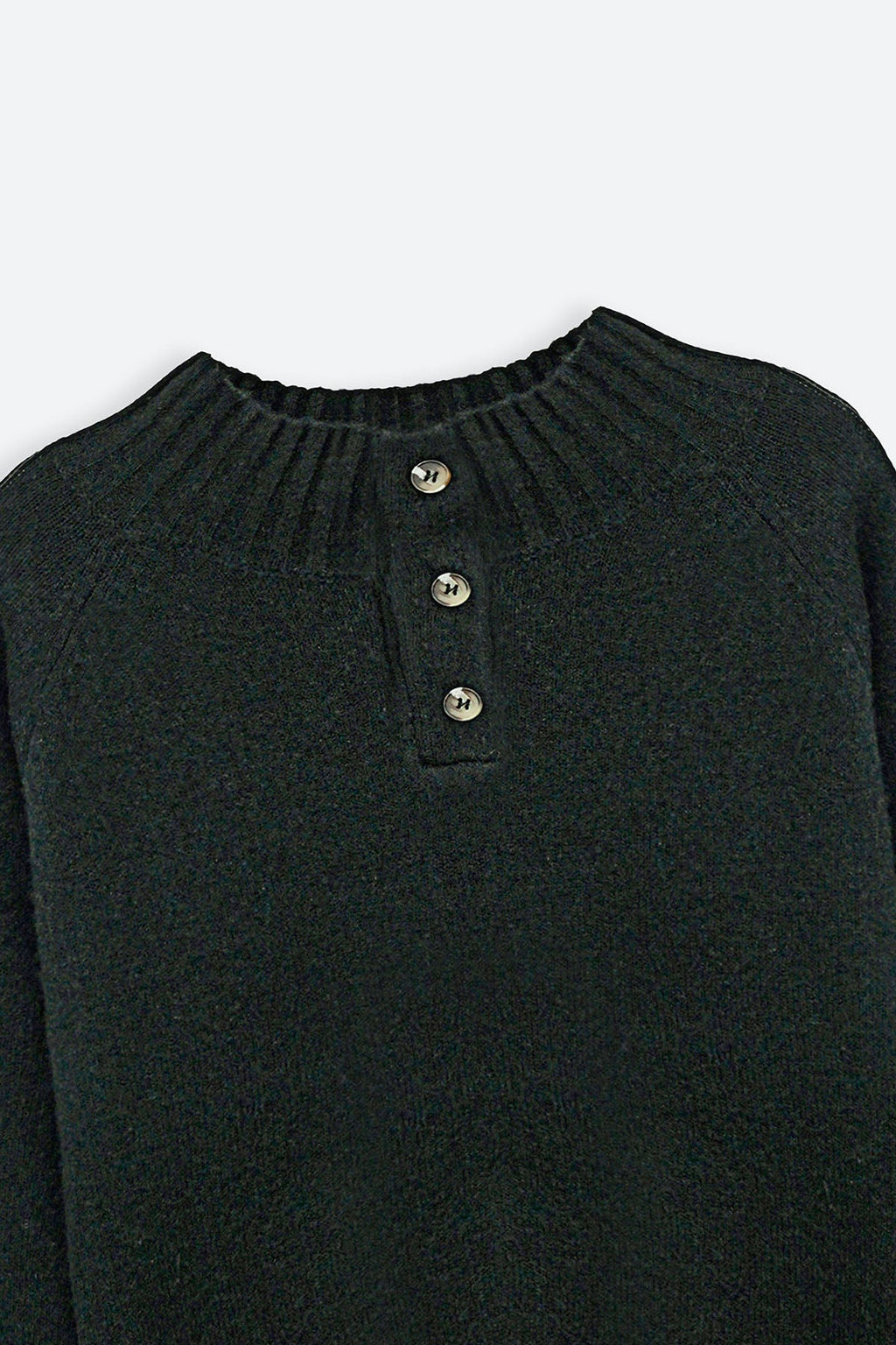 DARK GREEN HENLEY RIBBED PULLOVER