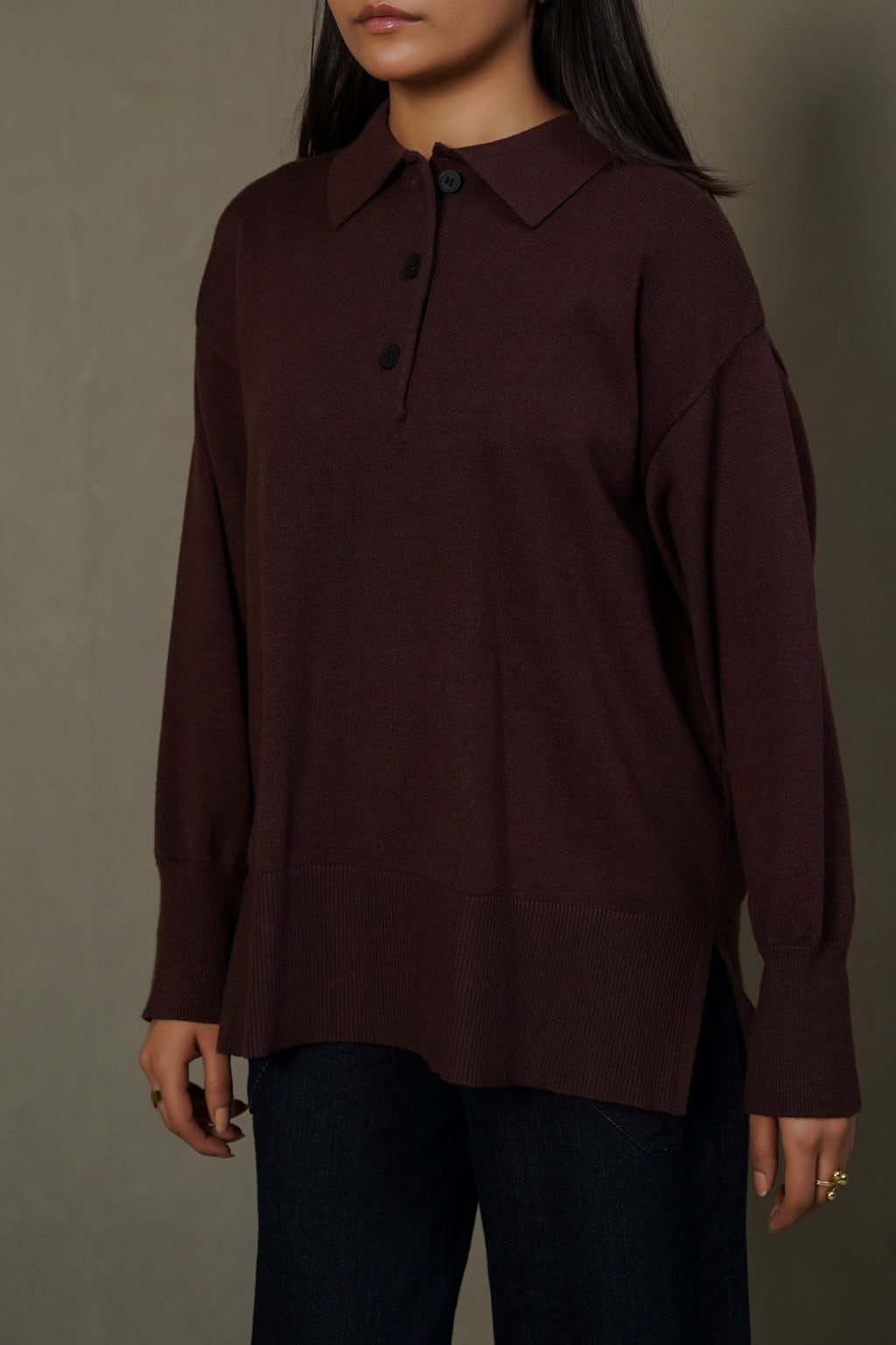 DARK BROWN POLO PULLOVER