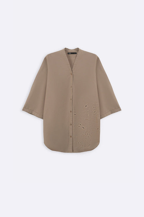 BEIGE BAMBOO LINEN BLEND SHIRT