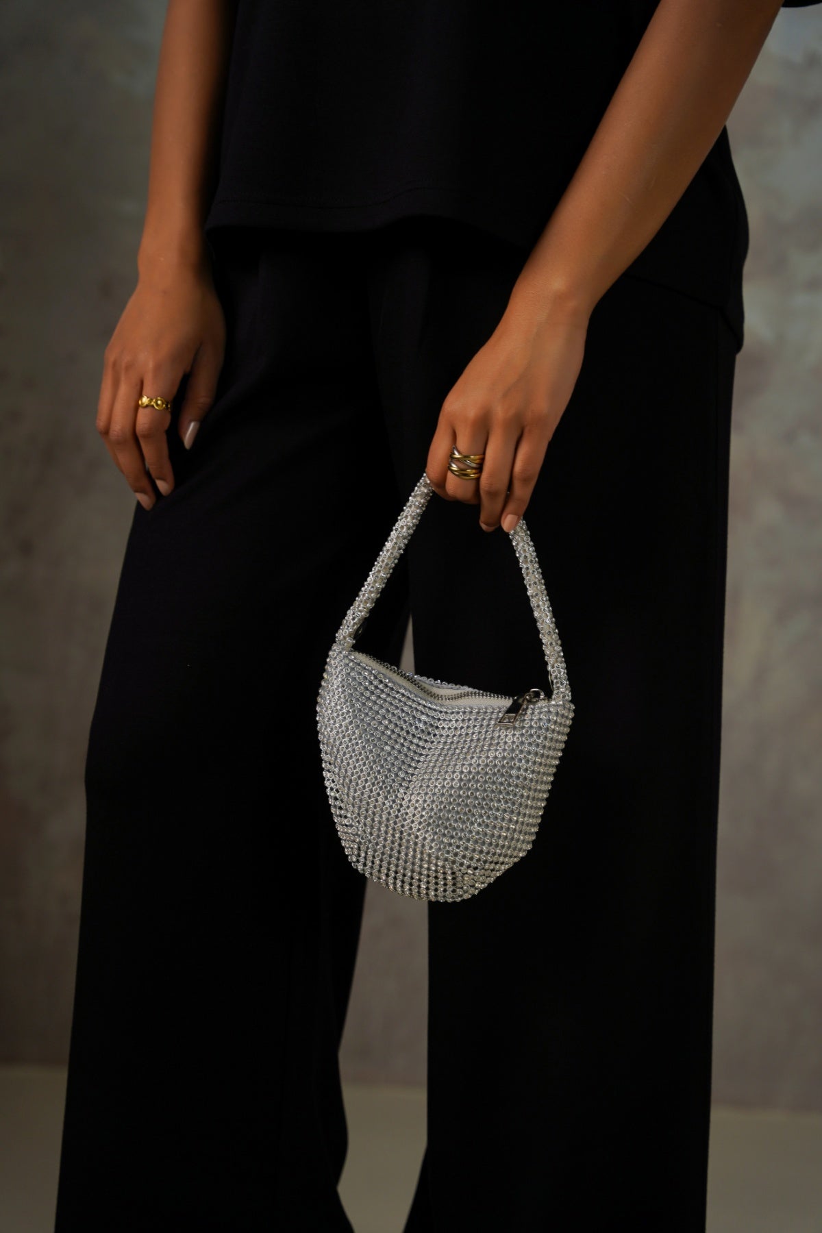 BLACK MINI STUD WRIST BAG
