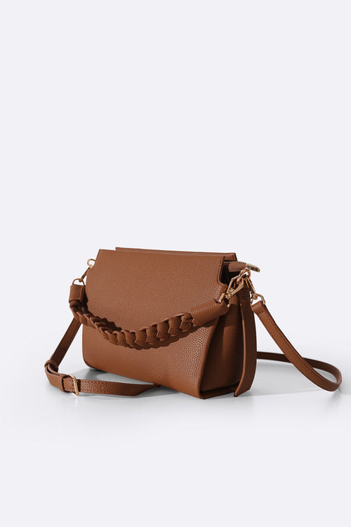 COFFEE BRAIDED TOP HANDLE BAG