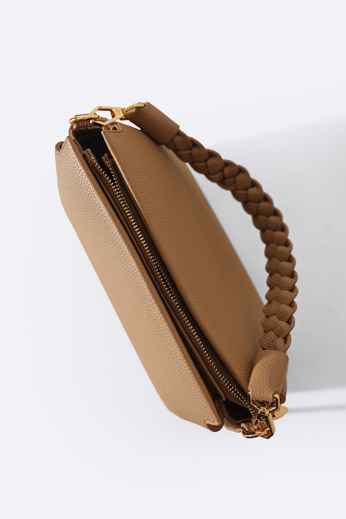 TAUPE BRAIDED TOP HANDLE BAG