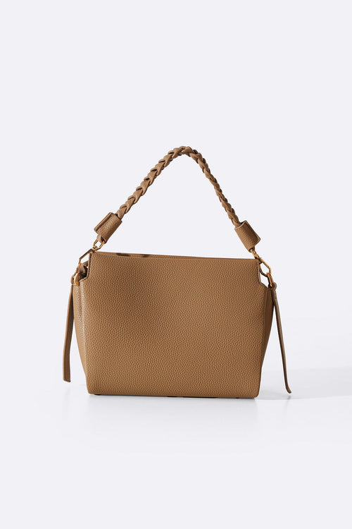TAUPE BRAIDED TOP HANDLE BAG