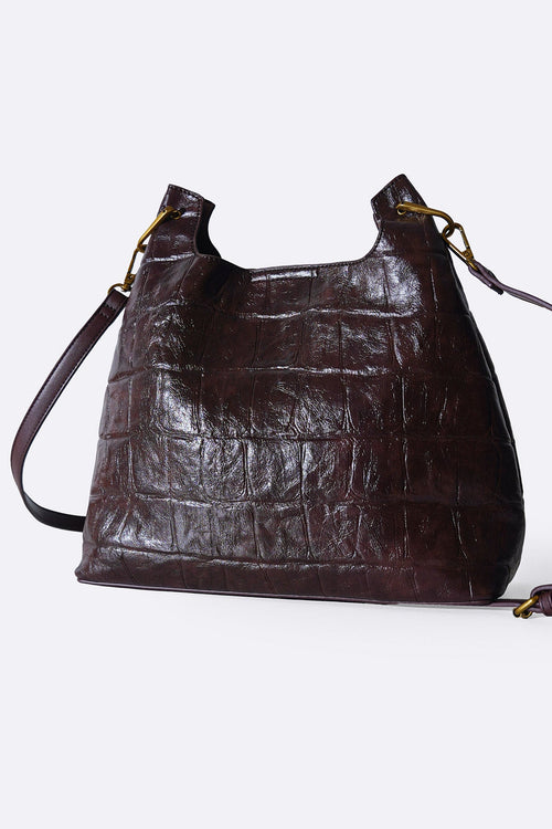 BURGUNDY CARMO EMBOSSED SHOULDER BAG