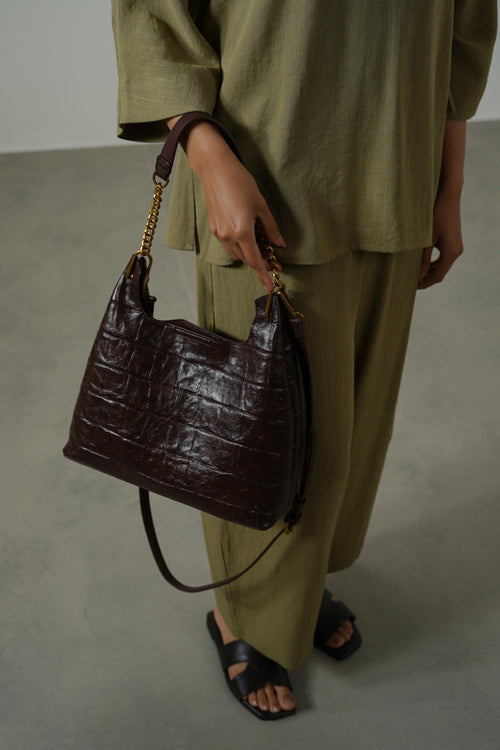 BURGUNDY CARMO EMBOSSED SHOULDER BAG