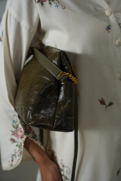 OLIVE CARMO EMBOSSED SHOULDER BAG