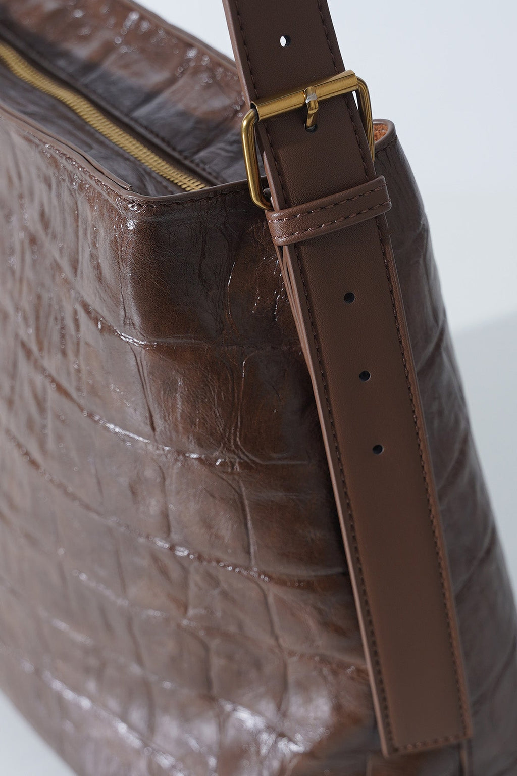 BROWN EMBOSSED TOTE BAG