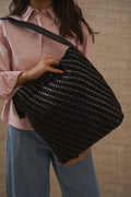 BLACK PALM WEAVE TOTE