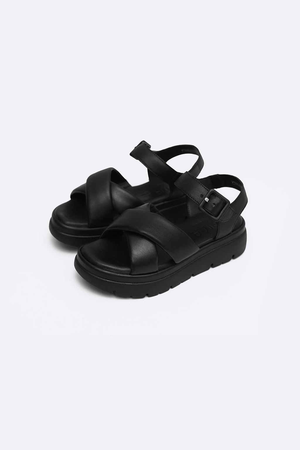 BLACK SOFT LEATHER MAMA SANDALS
