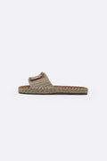 BEIGE ROMA BUCKLE SLIDES