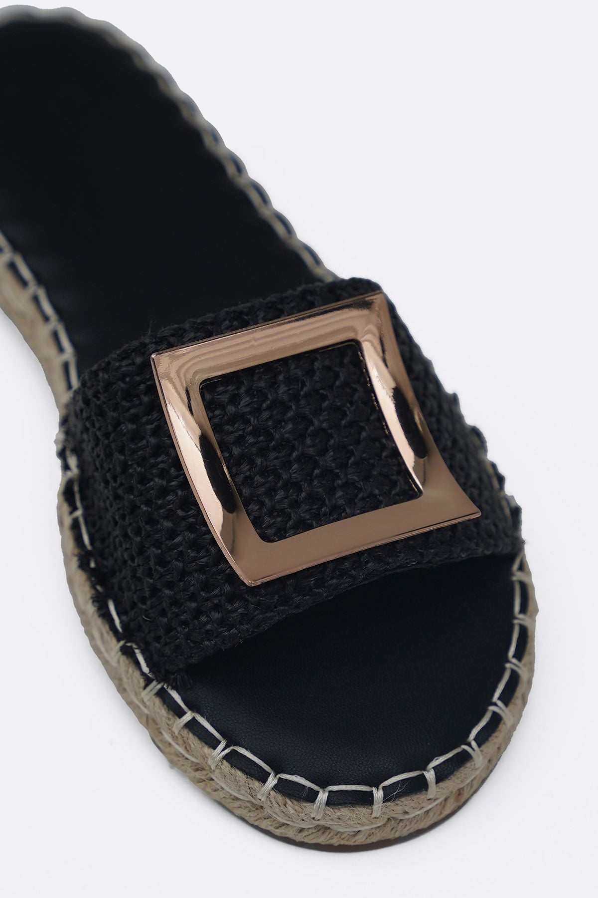 BLACK ROMA BUCKLE SLIDES