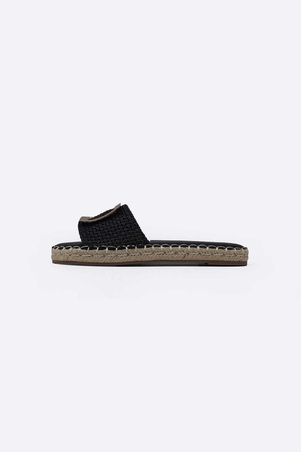 BLACK ROMA BUCKLE SLIDES