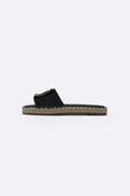 BLACK ROMA BUCKLE SLIDES