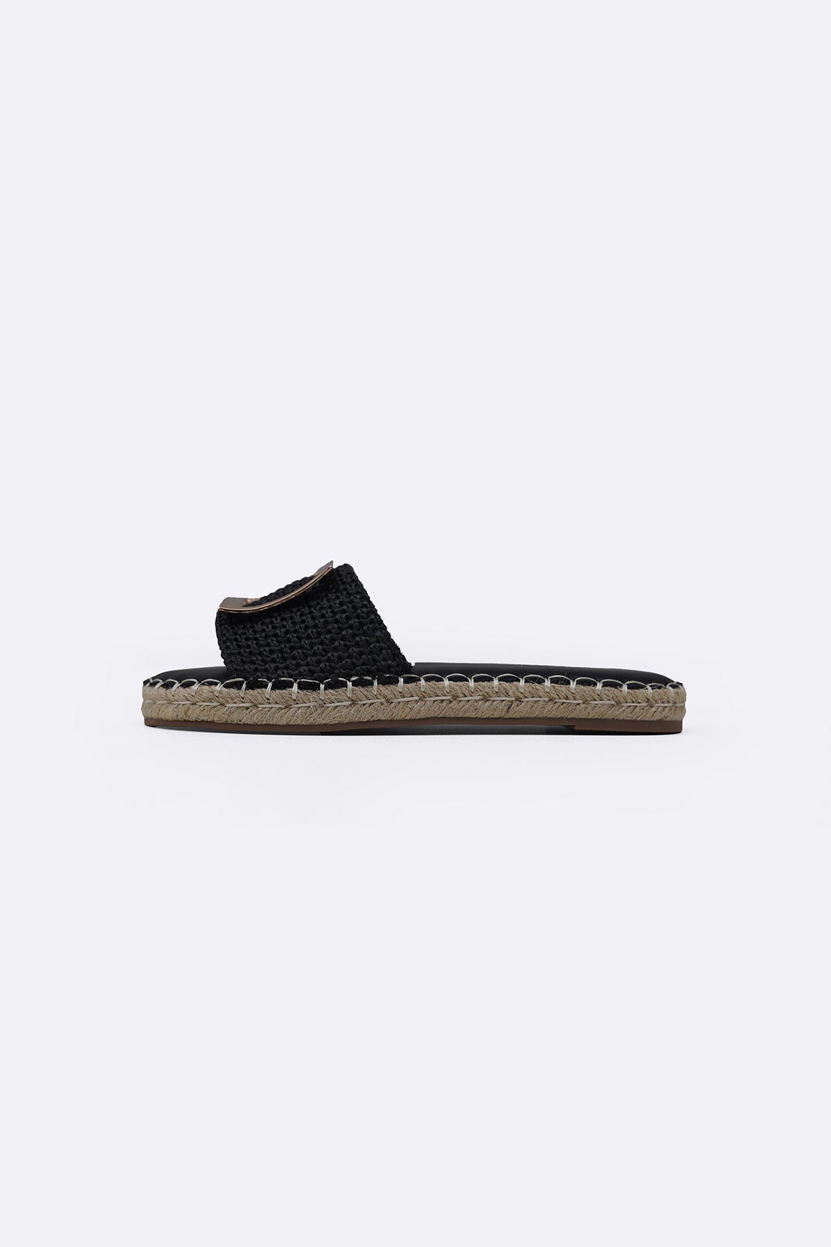 BLACK ROMA BUCKLE SLIDES