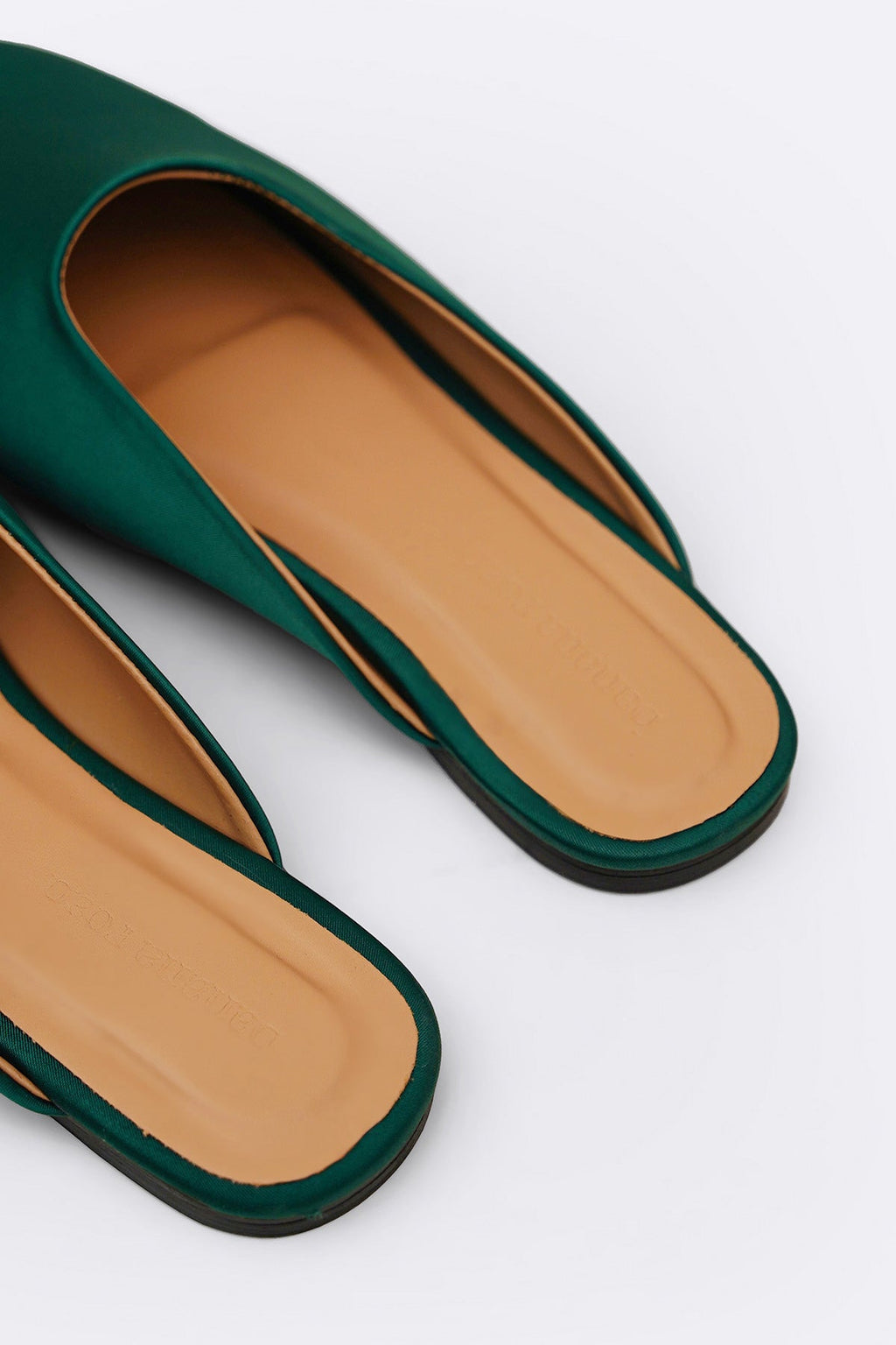 BOTTLE GREEN SATIN MULES