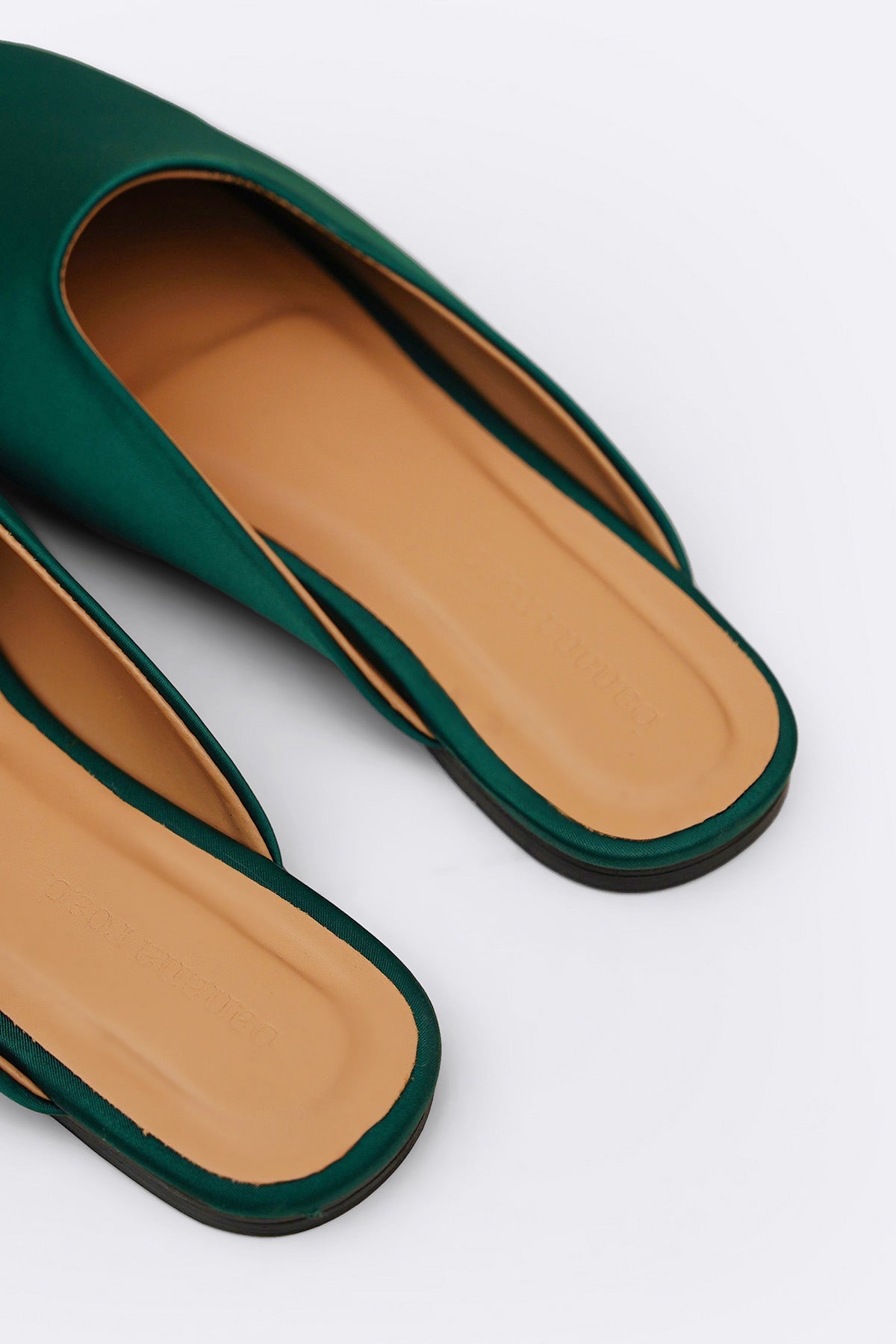 BOTTLE GREEN SATIN MULES