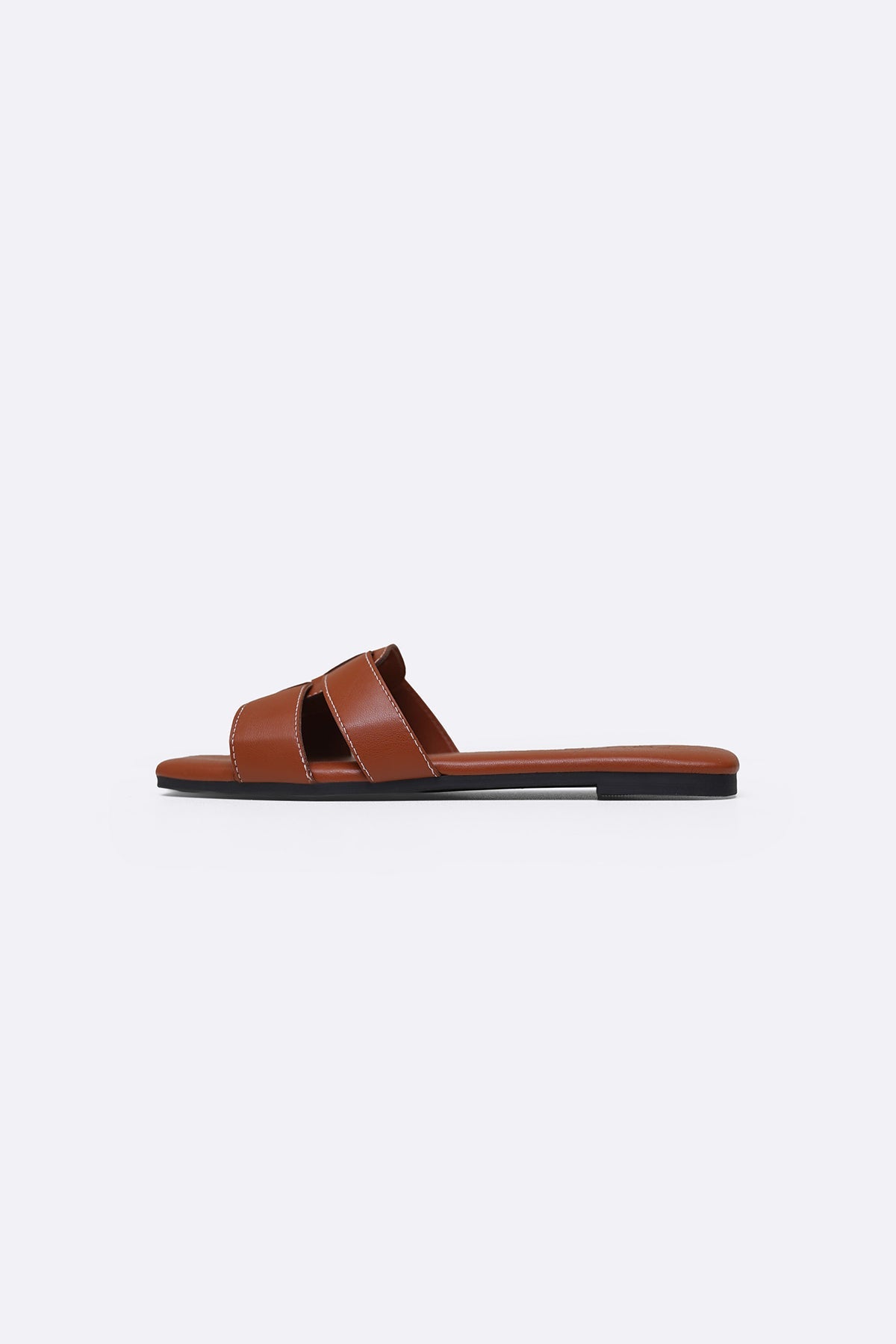 TAN CUSHIONED STITCH SLIDES