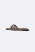 TAUPE MERINO STUDDED SLIDES