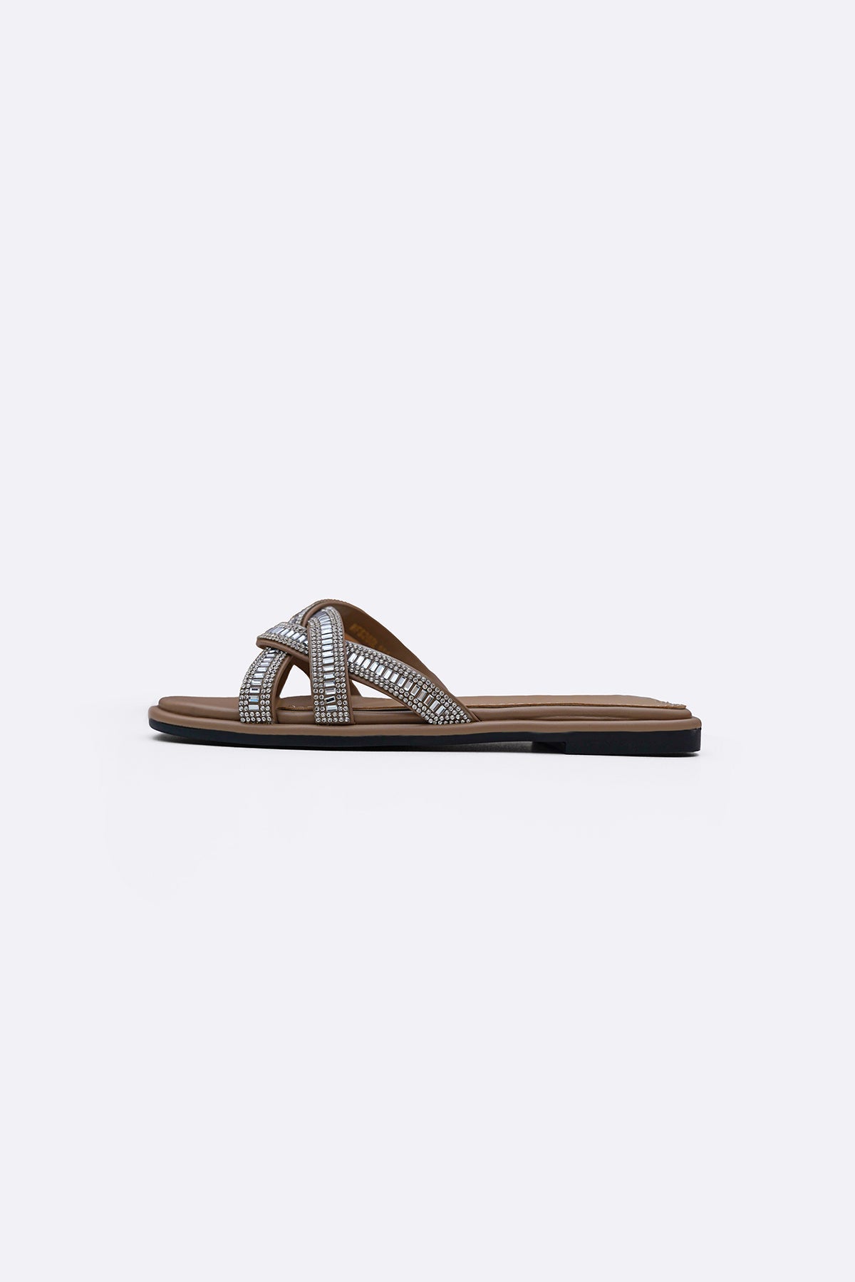 TAUPE MERINO STUDDED SLIDES
