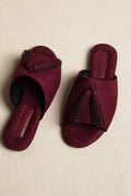 PLUM TROPIC TASSEL SLIDES
