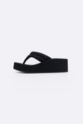 BLACK FEATHER WEDGE FLIP FLOPS