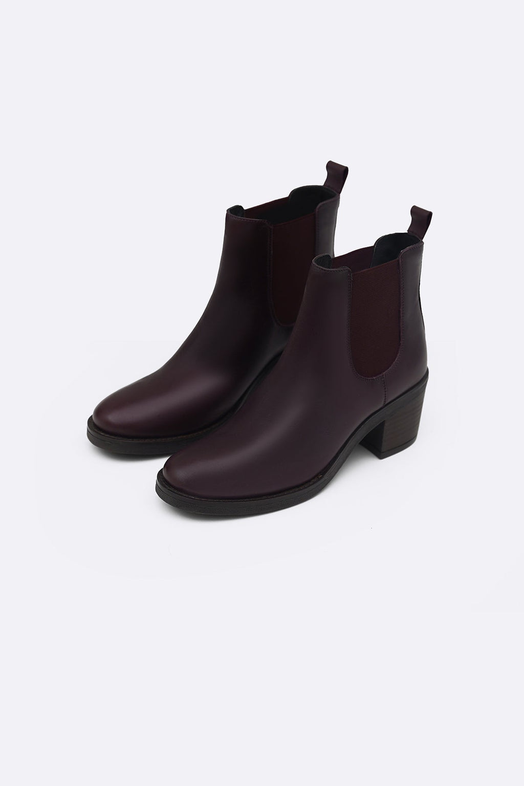 BURGUNDY BLOCK LEATHER BOOTS